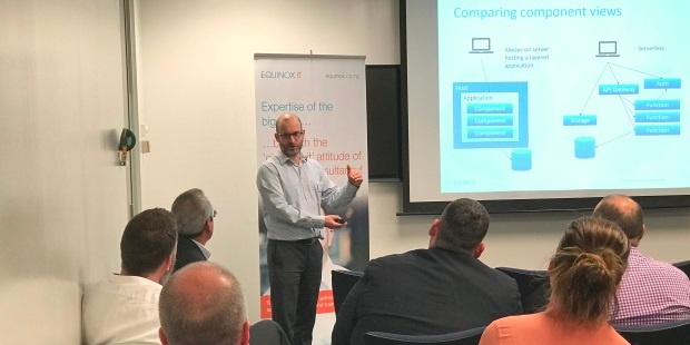 Senior Consultant Carl Douglas presenting on Serverless Computing at an Equinox IT Client Briefing