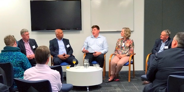 Chris Buxton, Channa Jayasinha, Richard Ashworth and Dianna Taylor participate in an Equinox IT hosted CIO panel discussion facilitated by Equinox IT Principal Consultant Bill Ross