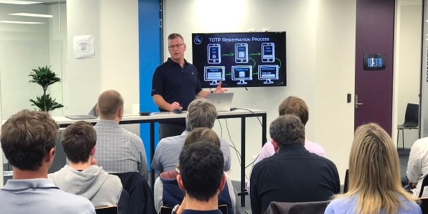 Equinox IT Senior Consultant Kevin Thomas presents on multi-factor authentication at the OWASP NZ meetup on 29 October 2018