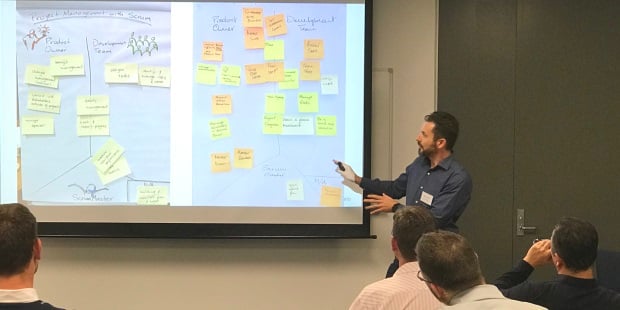 Project Manager responsibilities spread across the roles with Scrum, with Rowan Bunning