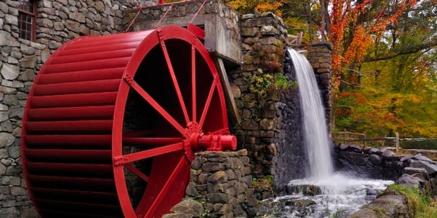 Grist Mill Water Wheel - Sudbury, photographed by Massachusetts Office of Travel & Tourism, used under CC BY-ND 2.0