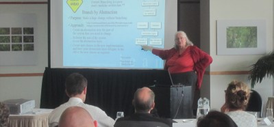 Mary Poppendieck presenting on lean software development at Equinox IT hosted event