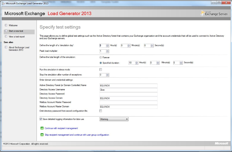Microsoft Exchange Load Generator 2013 for performance testing